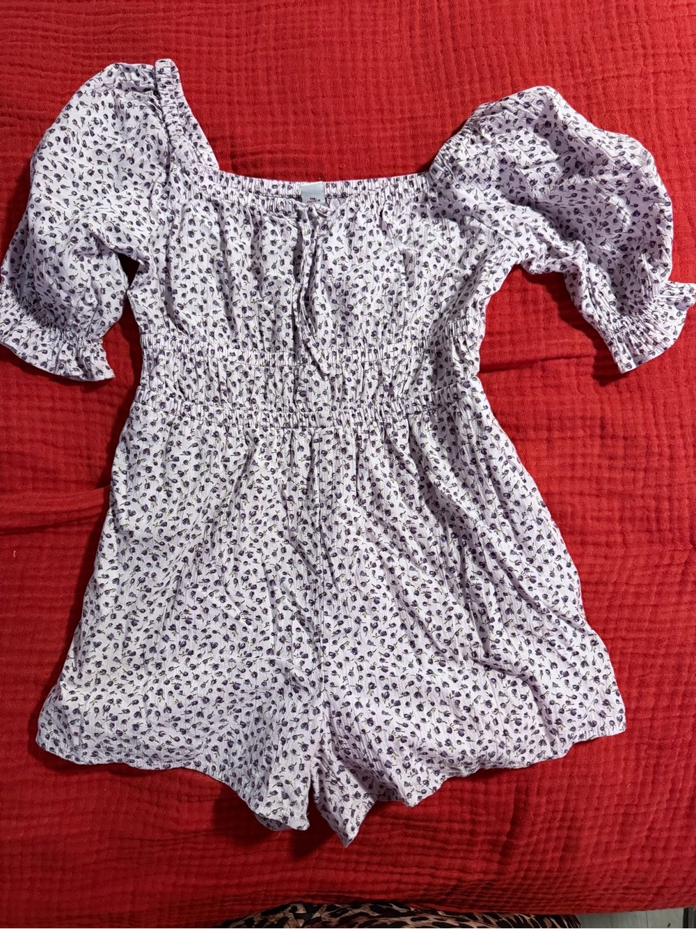 Lilac Floral Puff-Sleeve Romper